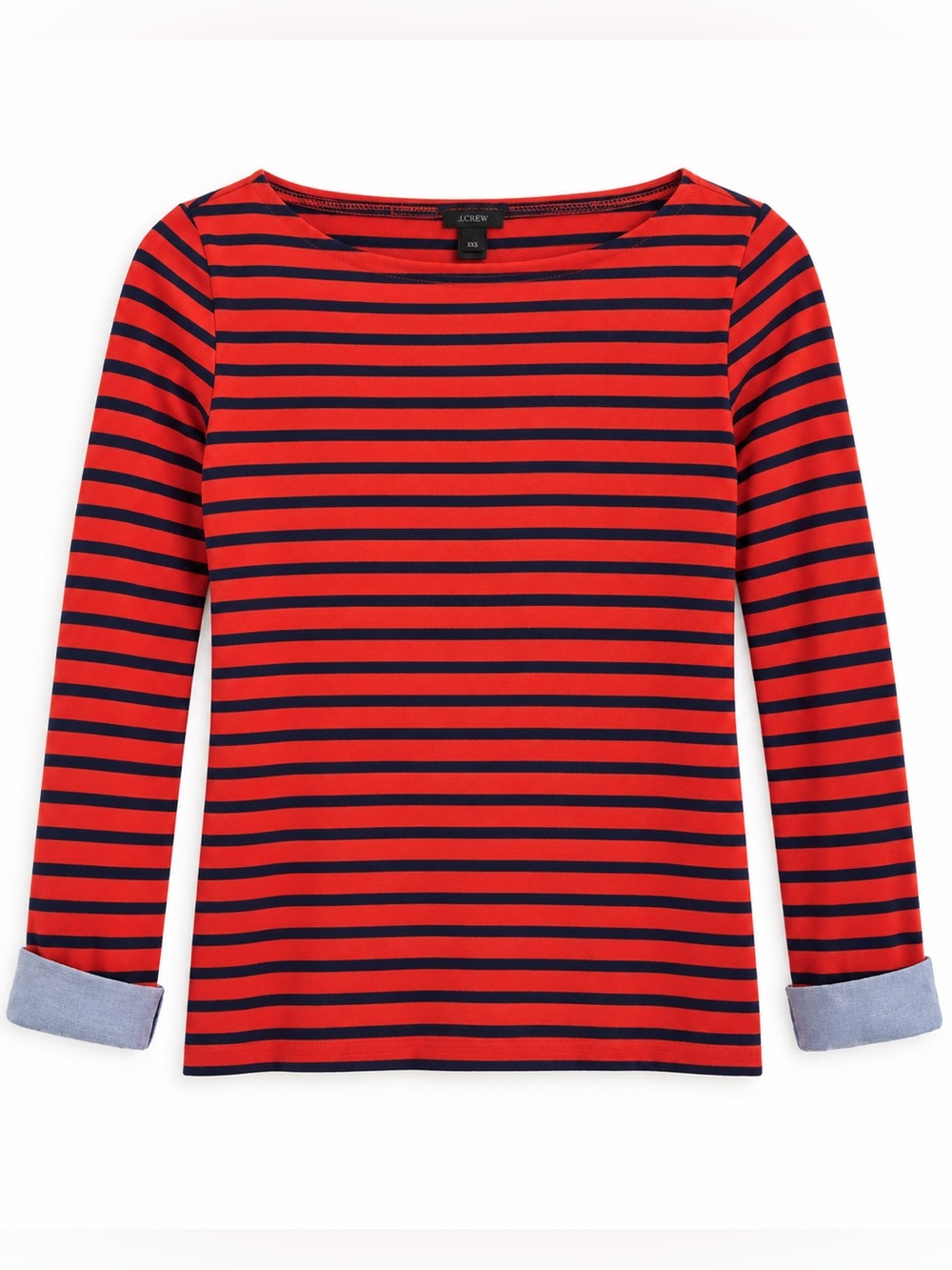 J.Crew Red Navy Striped Boatneck Sweater Contrast Cuffs XXS